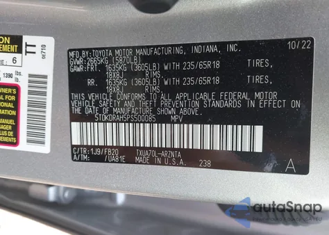 2023 Toyota Highlander Le from USA, damaged, VIN 5TDKDRAH5PS500085
